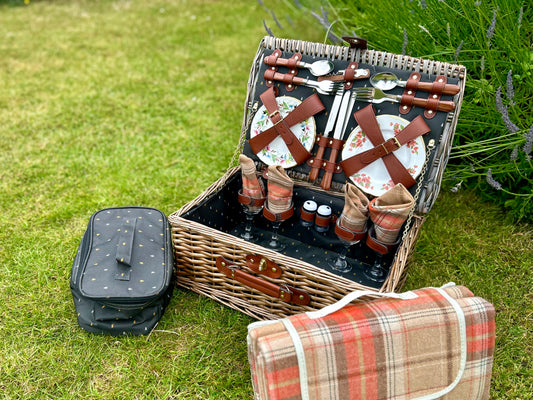 picnic hamper with vintage china
