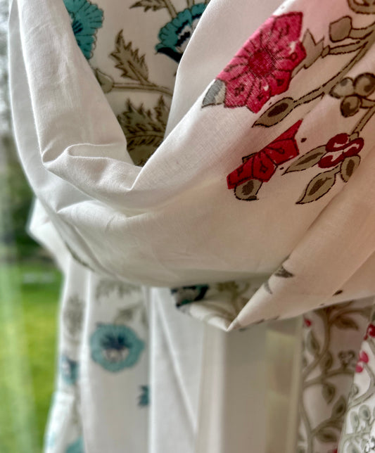 Floral Blue and Pink block print sarong