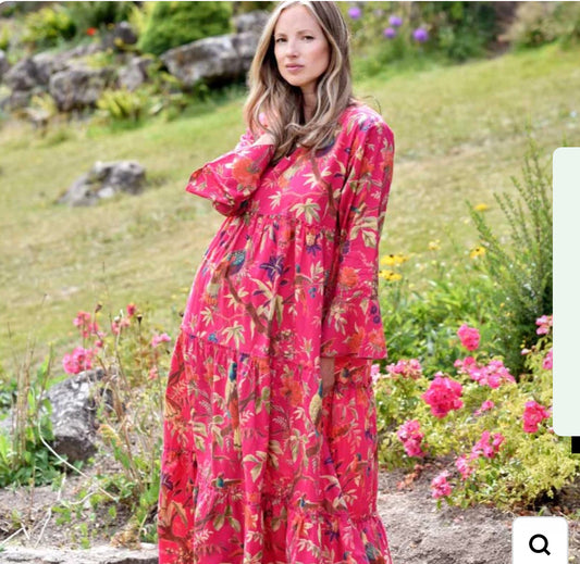 Hot Pink tiered long sleeve dress