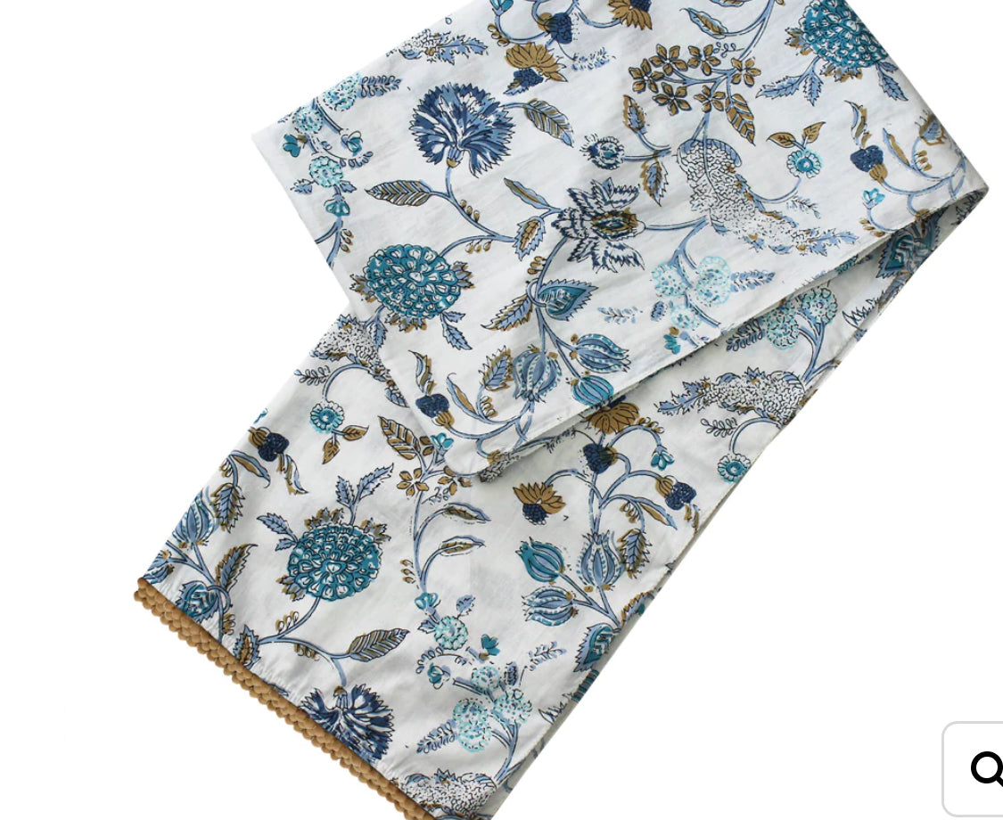 Blues and Okra ladies Indian printed cotton scarf 180x50cm