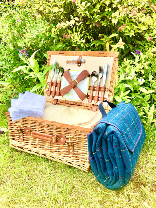 Navy Tartan waterproofed backed picnic rug