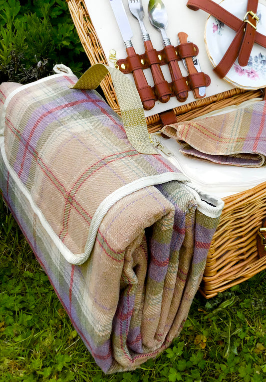 Lavender tartan waterproof backed picnic rug