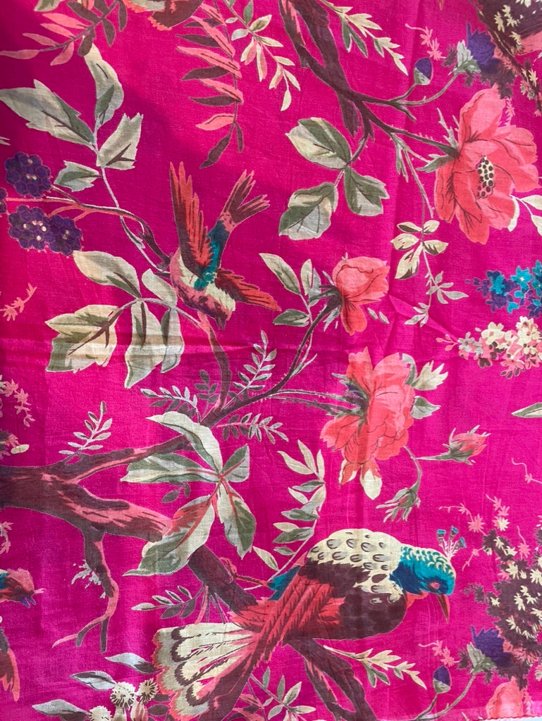 ladies pom pom trimmed hot pink cotton scarf