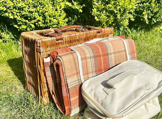 Burnt orange tartan waterproof backed picnic rug
