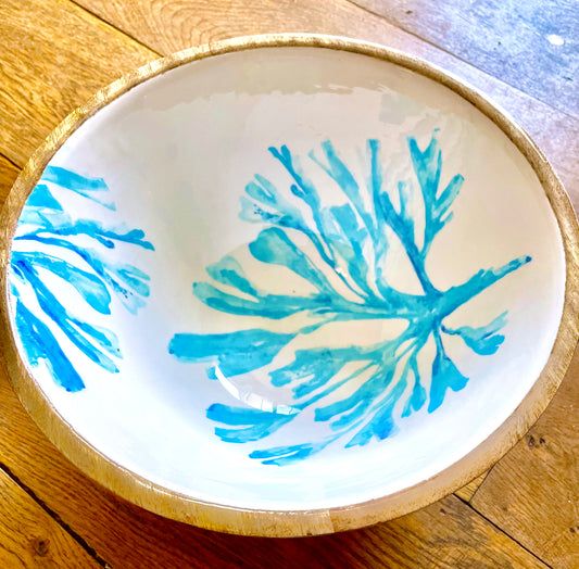 Mango wood seaweed design enamelled bowl - 25 cm