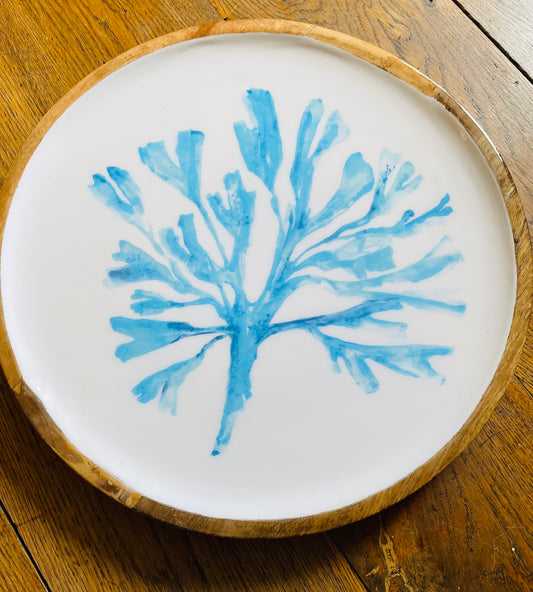 Seaweed design mango wood serving tray