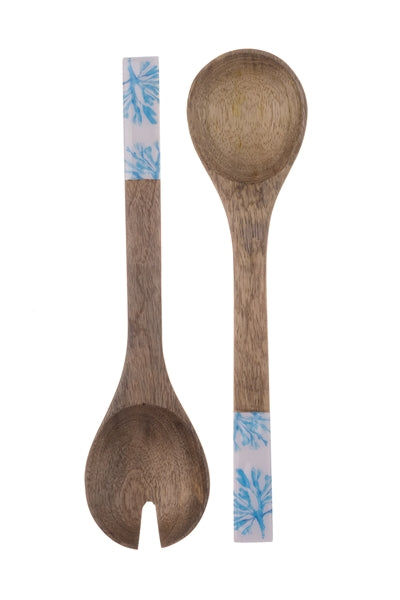 Seaweed design mango wood salad servers
