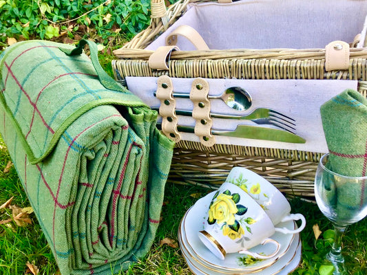 Green Tweed waterproof backed picnic rug