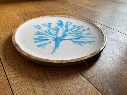 Seaweed design mango wood serving tray