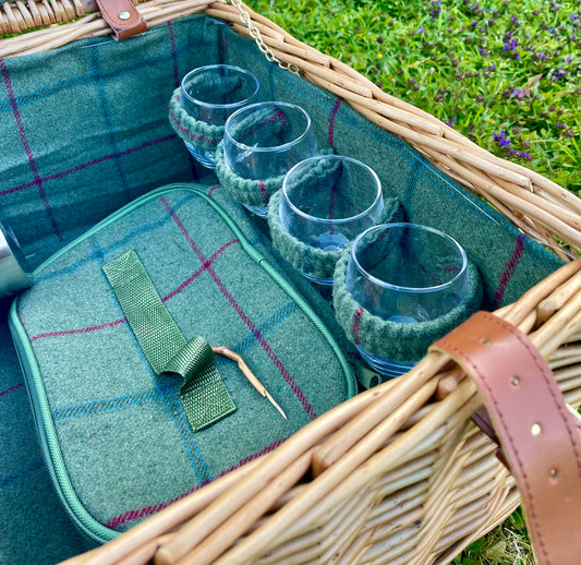 The Balmoral - a leather trimmed picnic hamper for 4