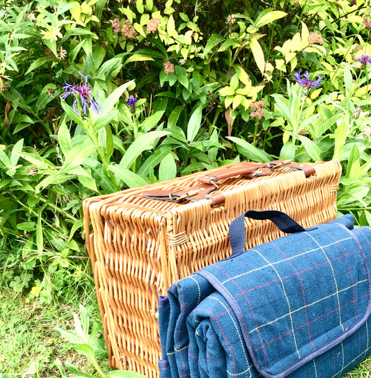 Navy Tartan waterproofed backed picnic rug