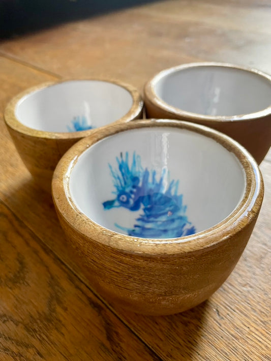 Seahorse design nuts and olive bowls mango wood bowls - 10 cm