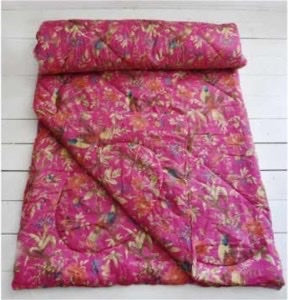 Indian printed Hot Pink Birds Double quilt