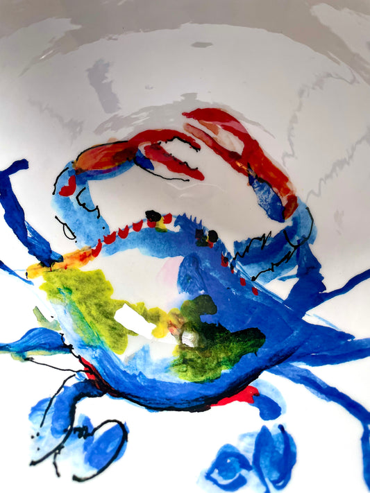 blue crab design garden bowl