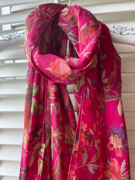 ladies pom pom trimmed hot pink cotton scarf