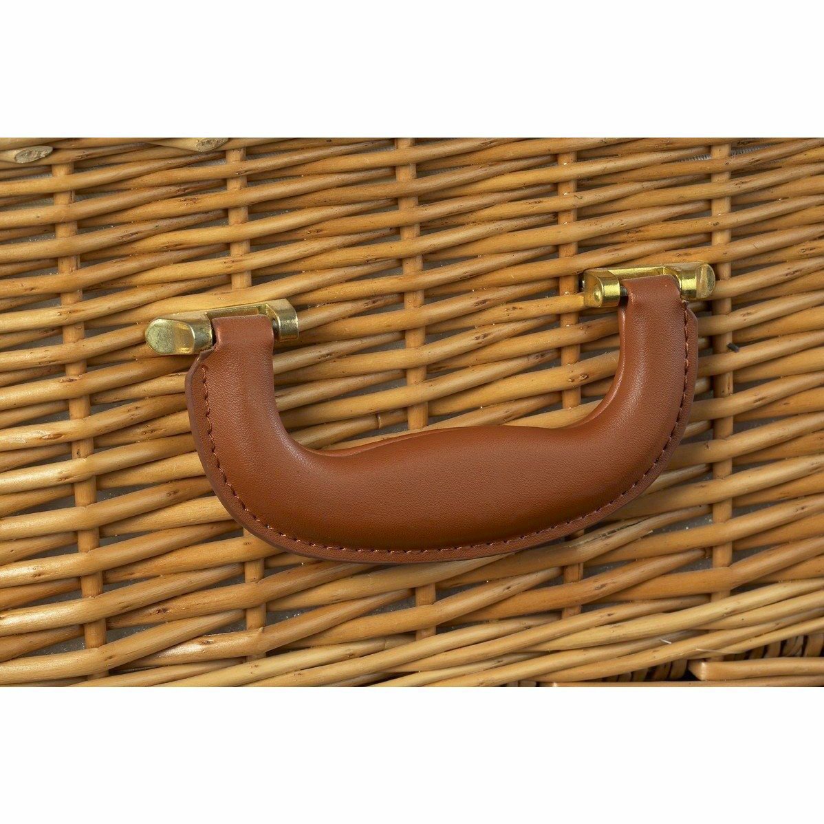 leather handle of fitted picnic hamper