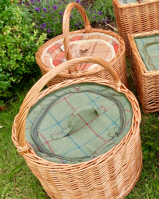 Round green tweed cooler basket