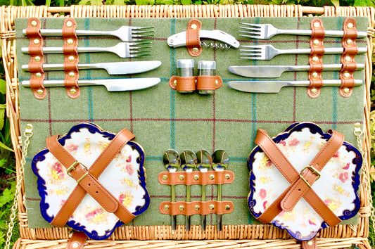 The Dorset - a leather and willow fitted picnic hamper for 4