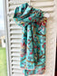 Blue 0rchid ladies pom-pom trimmed  Indian printed cotton scarf 180x50cm