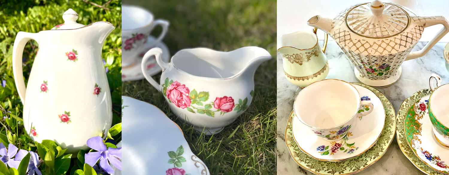 Vintage  China tea-sets for sale | The Vintage Hamper Company Beautiful bone china tea-sets to rent & buy | thevintagehampercompany uk
