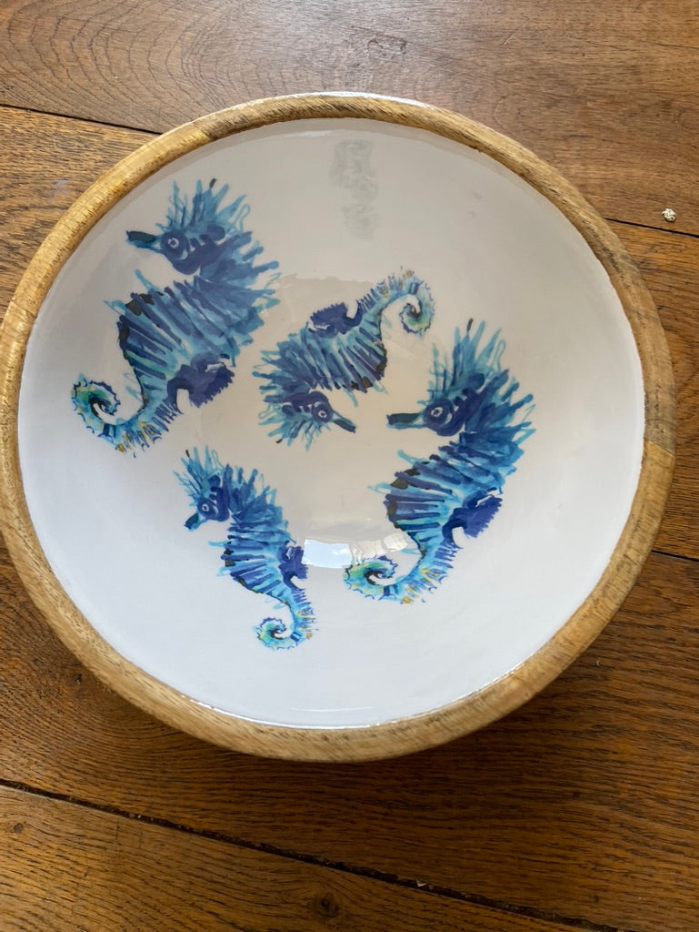 Mango wood  seahorse design bowl - 25 cm