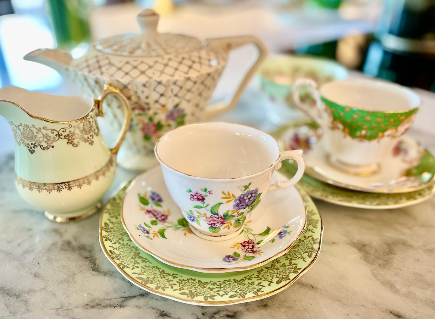 green and gold vintage china