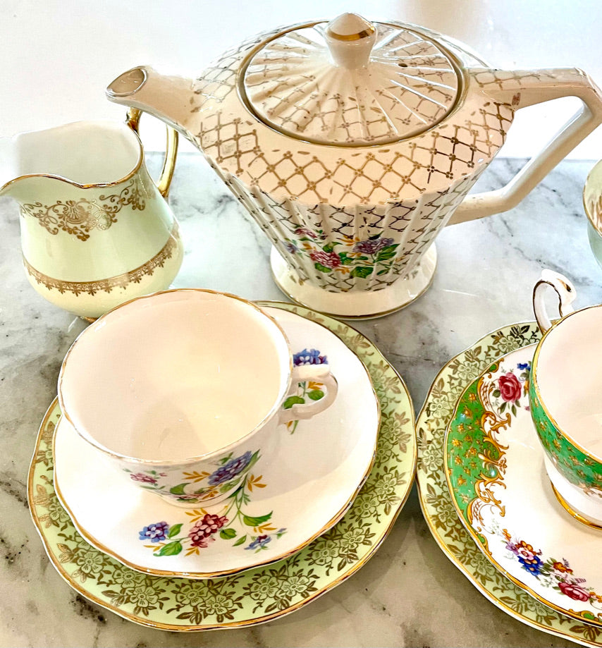 green and gold vintage china 