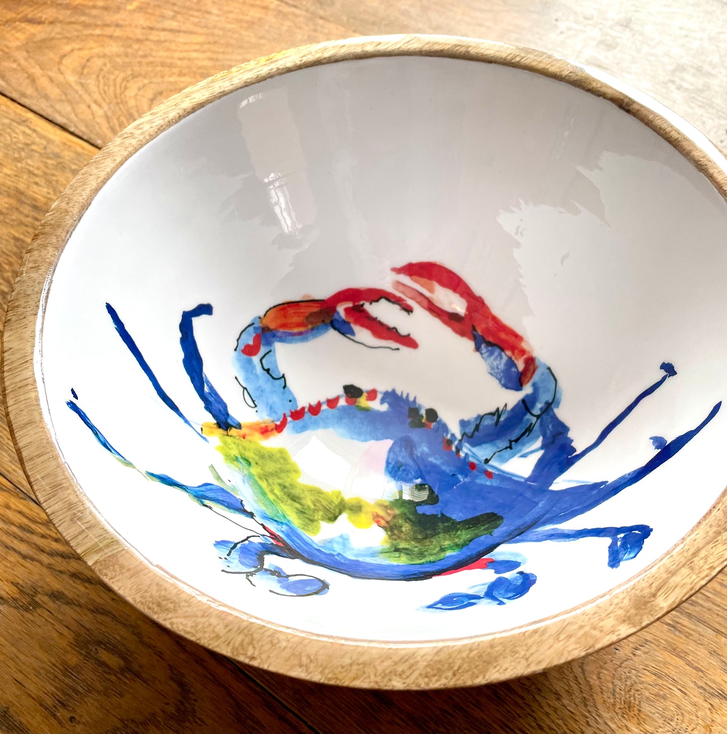 Blue Crab design mango wood  bowl - 25 cm