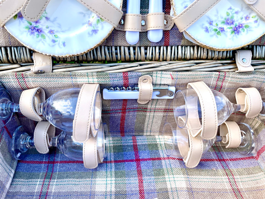 lavender tweed picnic hamper