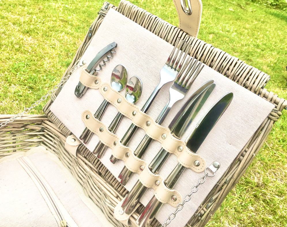 steel cutlery in picnic hamper