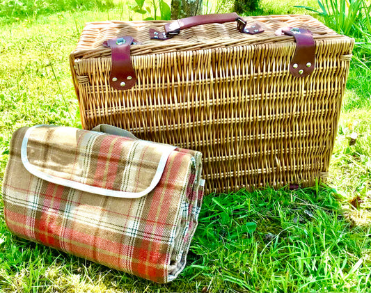 Burnt orange tartan waterproof backed picnic rug