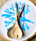 Mackeral design mango wood salad servers