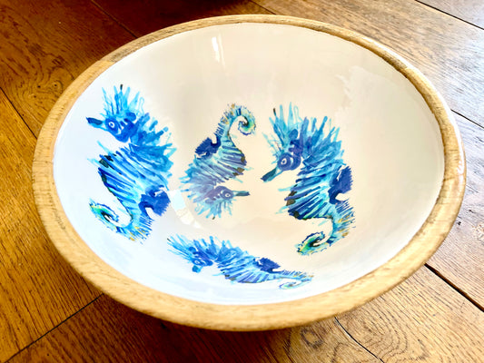 Mango wood  seahorse design bowl - 25 cm