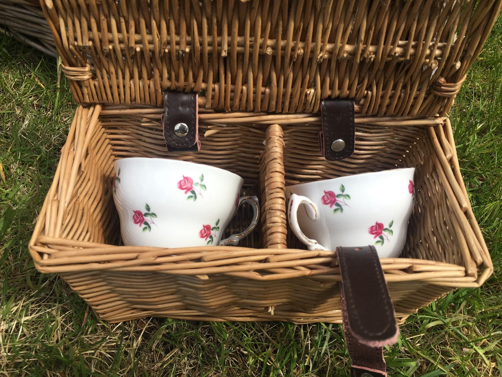 vintage china in picnic hamper