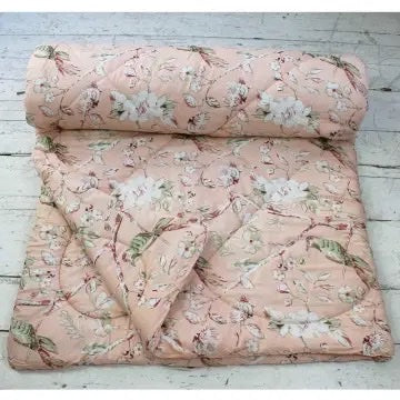 Indian printed peach  blossom& birds floral double quilt