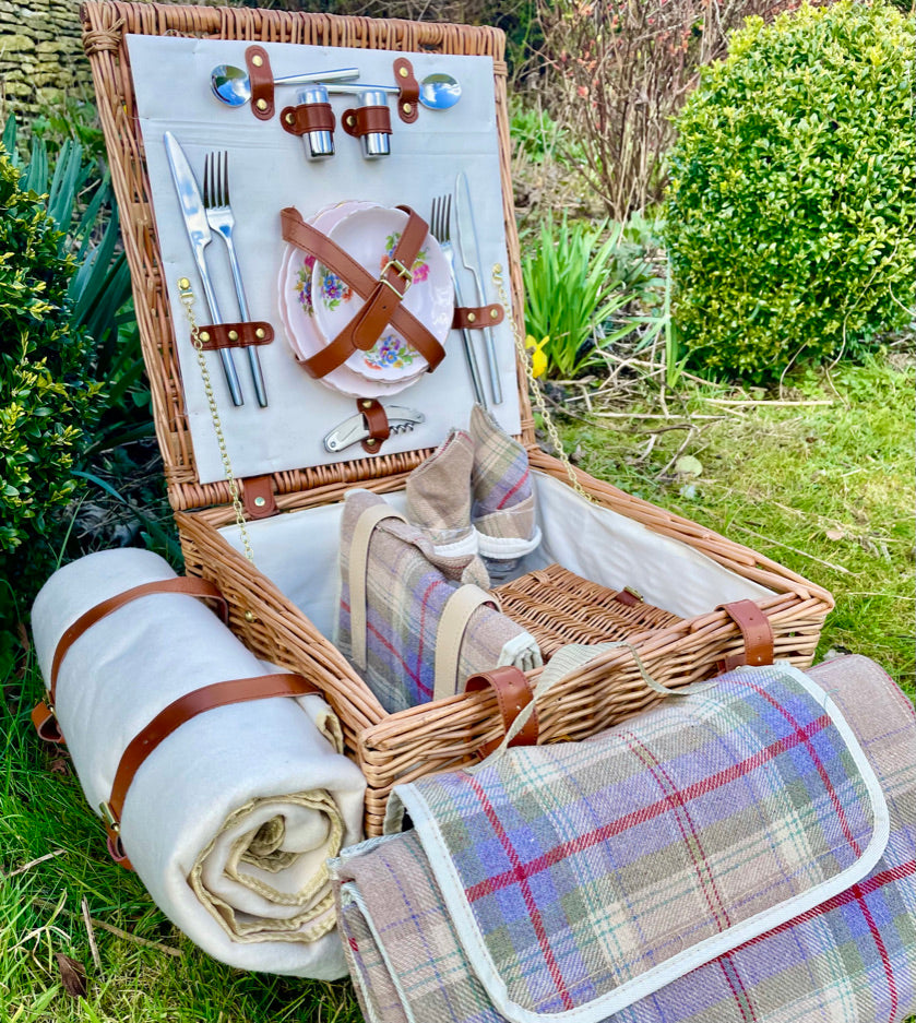 picnic set with vintage china