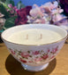 Tea Rose vintage china sugar bowl  scented candle  - 2 wick candle  in Fig, Lime & Vetiver