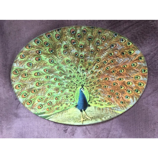 Vintage decoupage glass plate - "Fantastic Peacock"