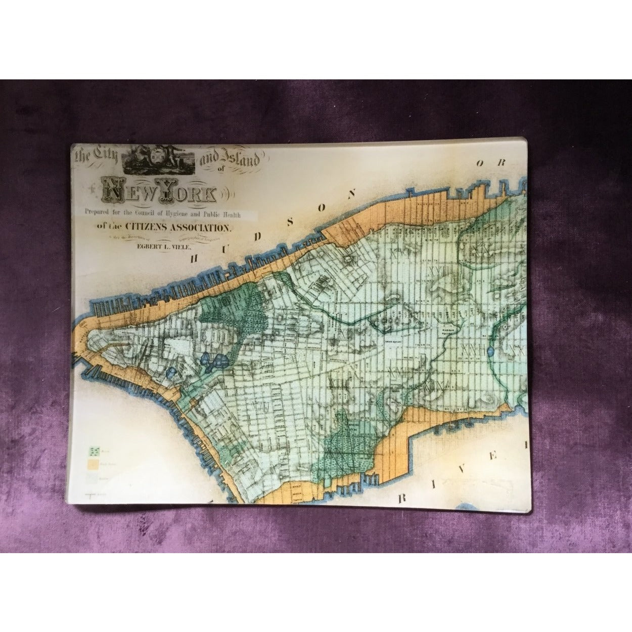 Vintage decoupage glass tray - "Old New York"