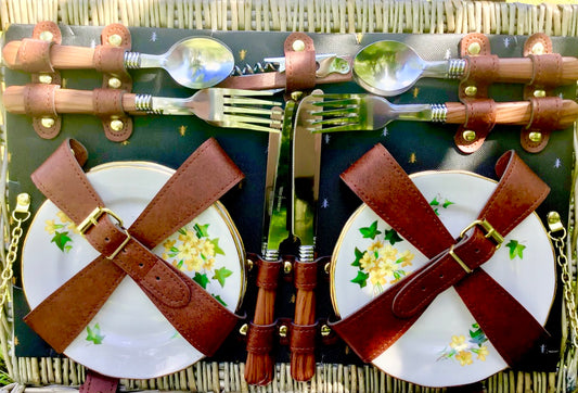 vintage china in picnic hamper