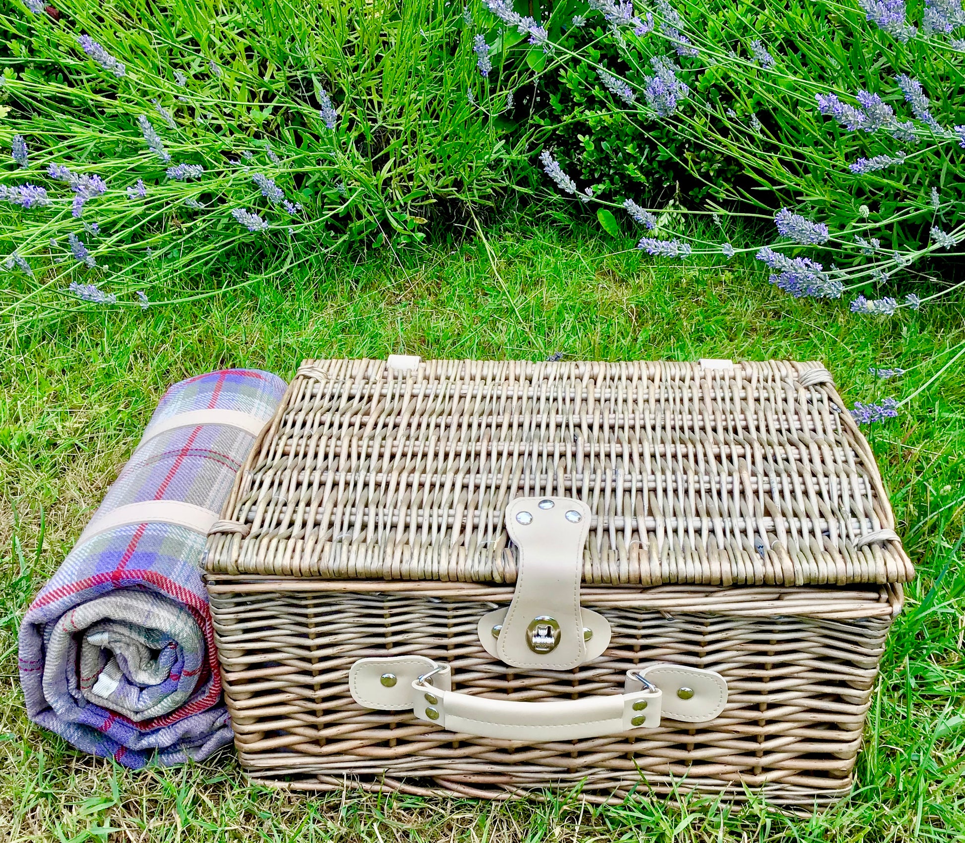 picnic set with waterproof backed hamper